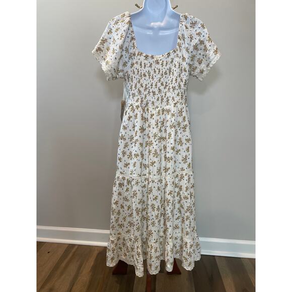 Cotton & Rye Dress Size S 100% Cotton Cream Yellow Floral with Lace Detail - NWT - Picture 2 of 9